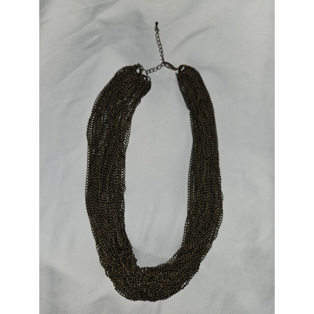 Antiqued Bronze Multi Strand Chain Bib Necklace Adjustable Statement Jewelry